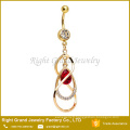 Or plaqué chirurgicaux en acier rouge larme Gem Dangle Belly Ring